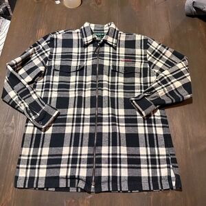 Lauren Ralph Lauren Black Cream Plaid Zip Front Flannel Shirt Jacket Womens M